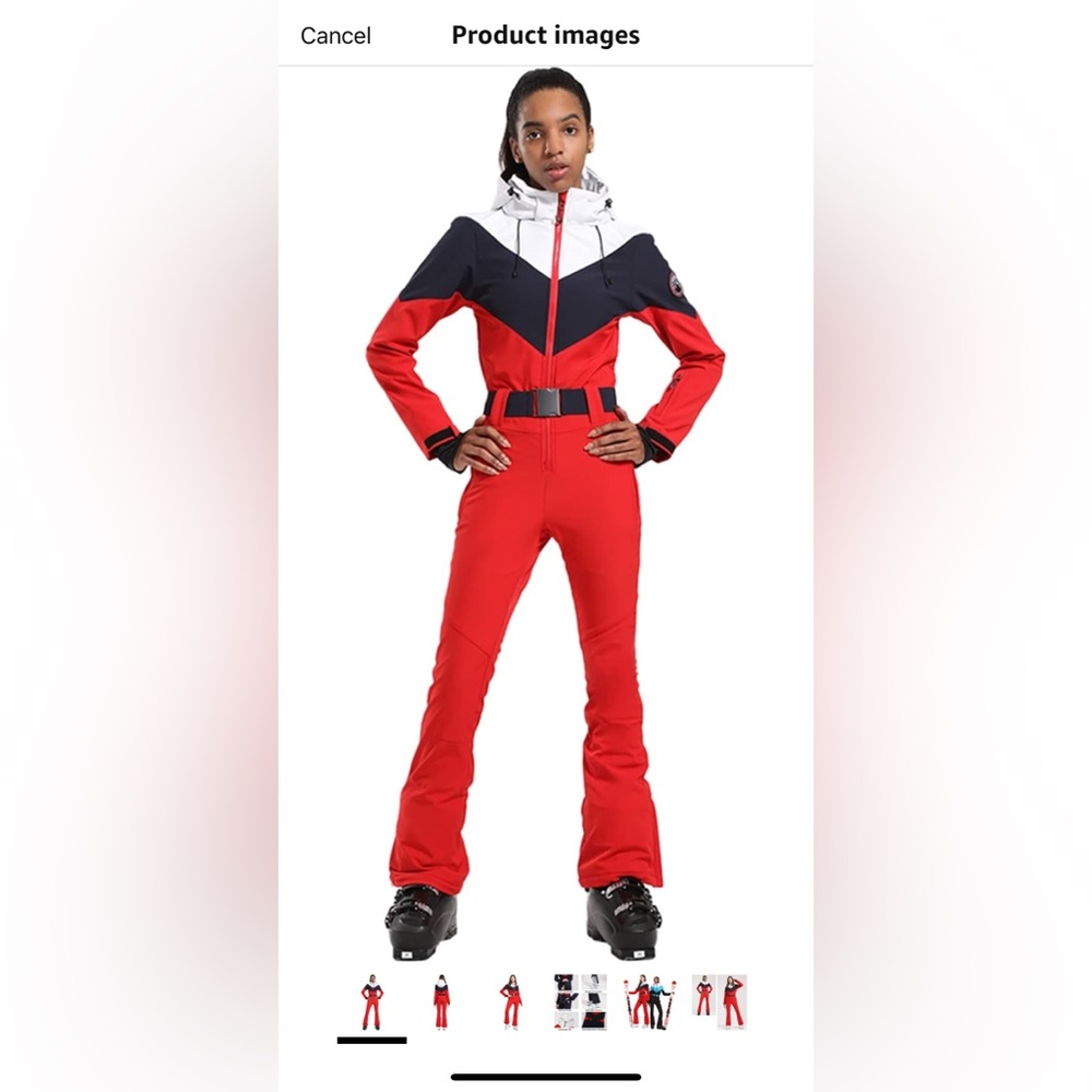 Red navy blue and white GSOU SNOW Ski Suit Women One Piece Snowsuit Windproof